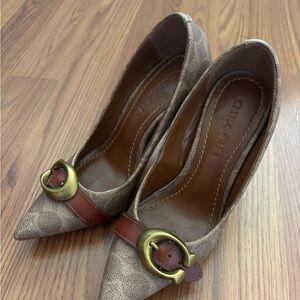 Coach Women's Tan Heels with Gold Accent